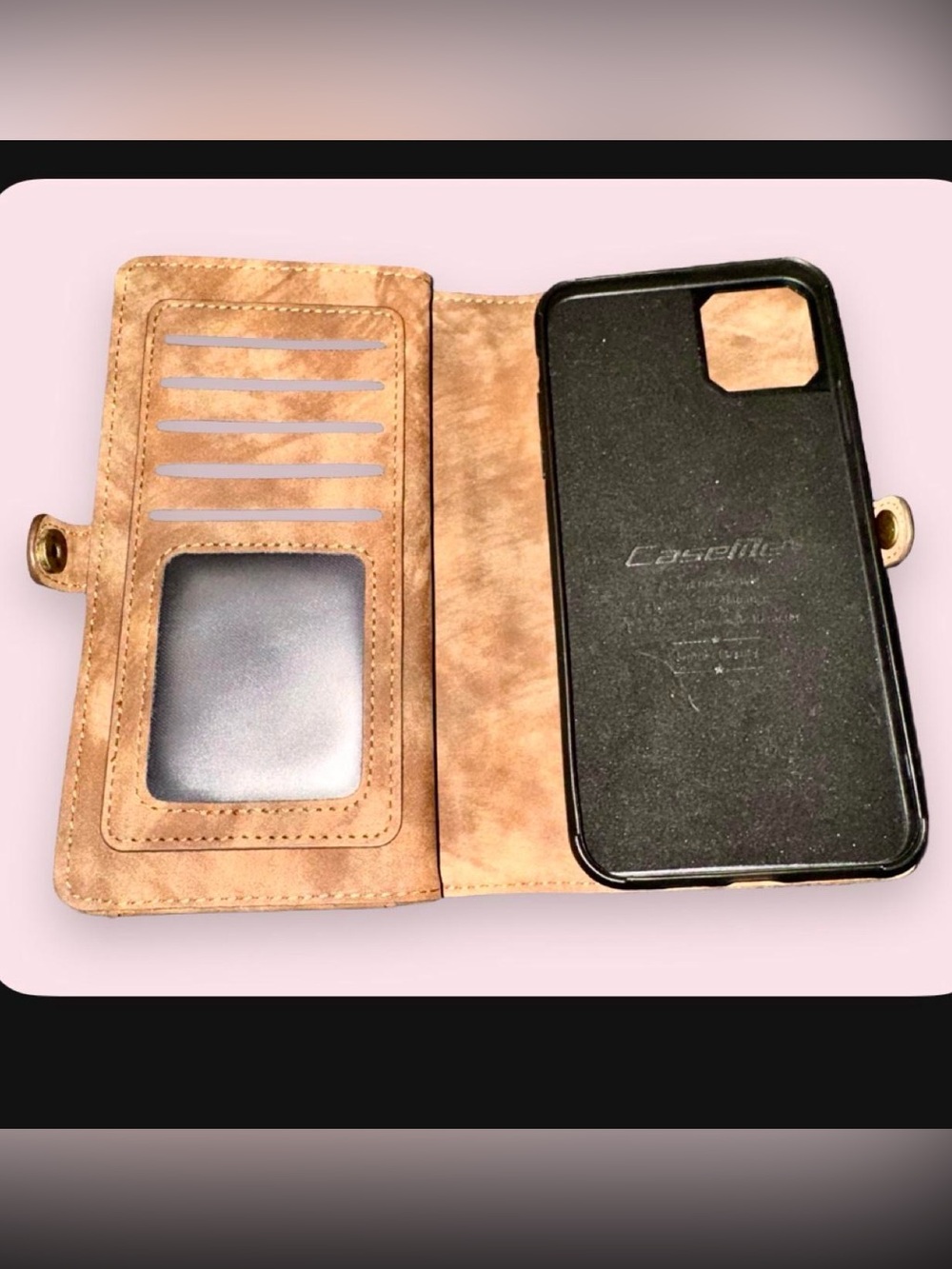 CaseMe 2-in-1 Magnetic Wallet Case iPhone 12 / 12 Pro Brown Leather Zipper Folio